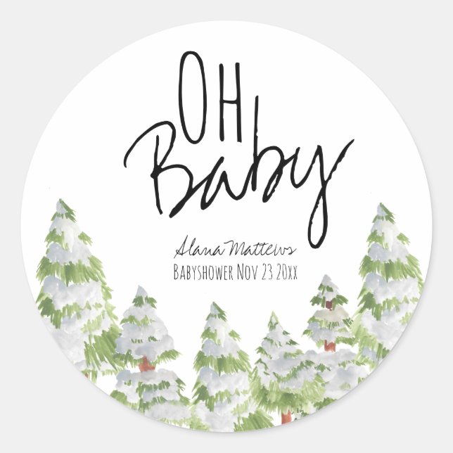 Oh baby winter forest babyshower favour sticker (Front)