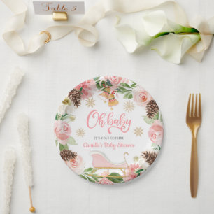 Oh Baby Winter Girl Baby Shower Personalised Paper Paper Plate
