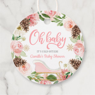 Oh Baby Winter Pink Floral Girl Baby Shower Favour Tags