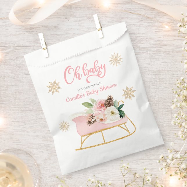 Oh Baby Winter Pink Girl Baby Shower Favour Bag (Clipped)