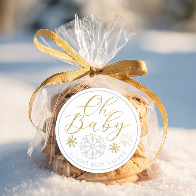 Oh Baby Winter Wonderland Blue Baby Shower Favor Classic Round Sticker (Oh Baby - Baby Shower Favor Sticker)