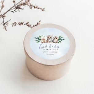 Oh Baby Winter Woodland Animals Baby Shower Classic Round Sticker