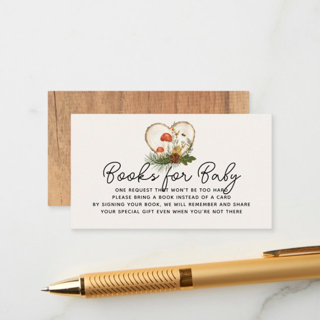 Oh Baby Wood Slice Fall Baby Shower Book Request Enclosure Card (Front/Back In Situ)