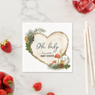 Oh Baby Wood Slice Mushroom Fall Baby Shower Napkin