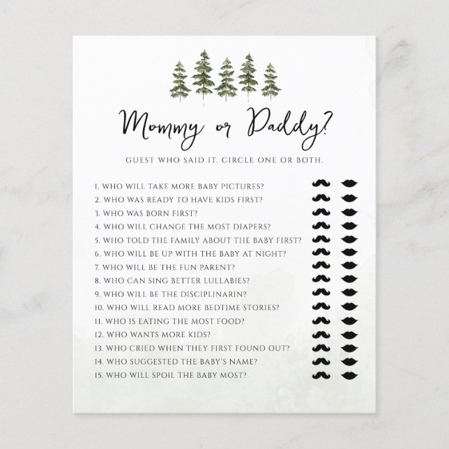 Oh Baby Woodland Mummy or Daddy Baby Shower Game (Front)