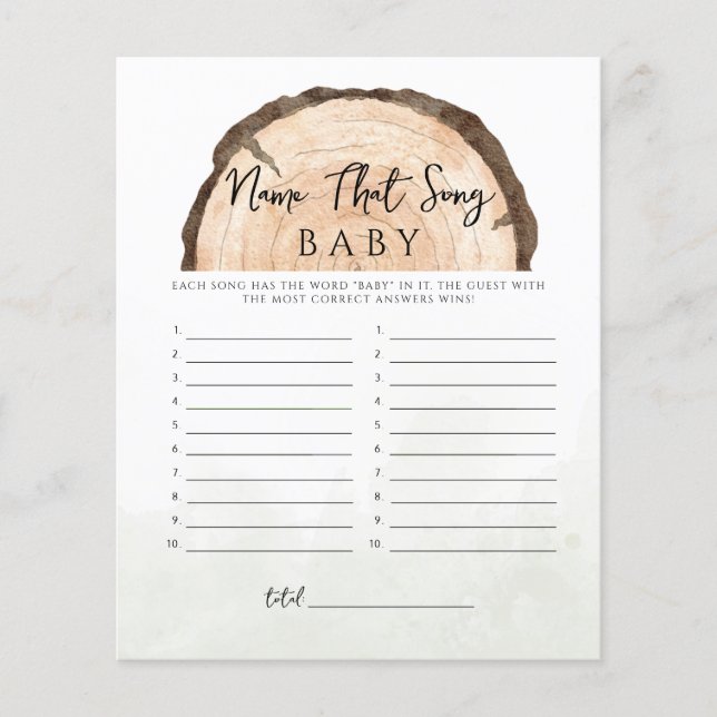 Oh Baby Woodland Rustic Name That Song Game (Front)