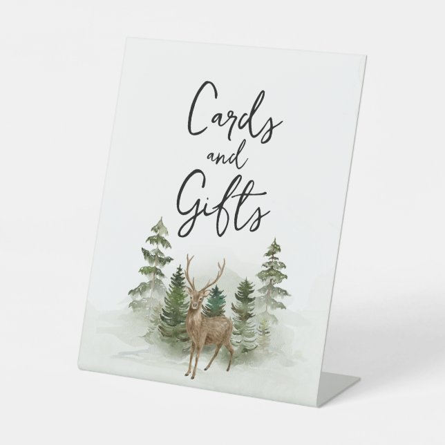 Oh Baby Woodland Watercolor Rustic Cards Gifts Pedestal Sign (Front)