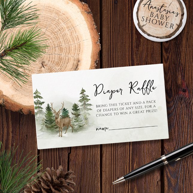 Oh Baby Woodland Watercolor Rustic Diaper Raffle Enclosure Card (Creator Uploaded)