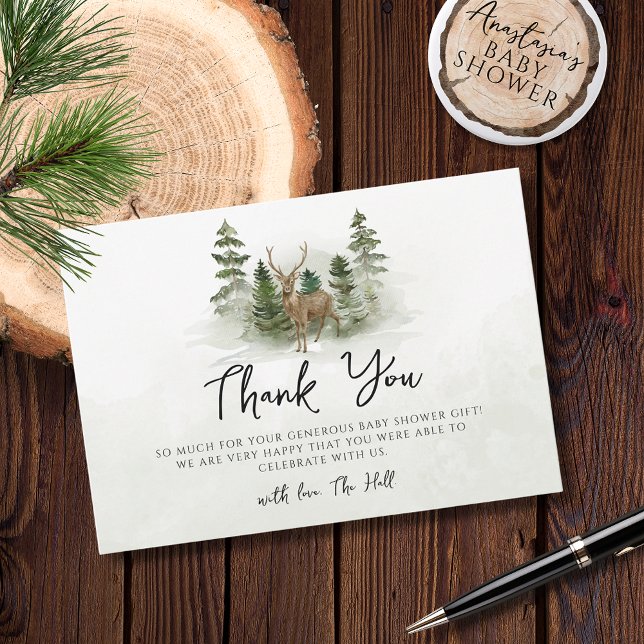 Oh Baby Woodland Watercolor Rustic Thank You Cards (Creator Uploaded)