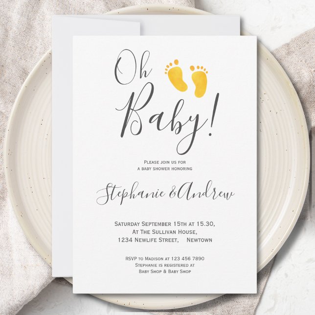 Oh Baby Yellow Baby Feet Couples Baby Shower Invitation (Creator Uploaded)