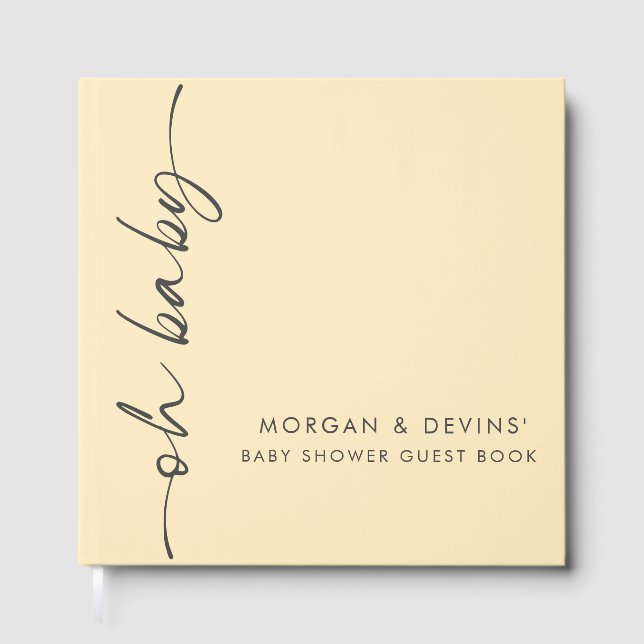 Oh Baby Yellow Baby Shower Guest Book (Front)