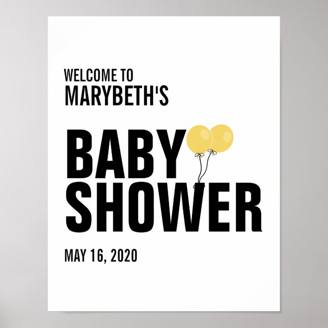 Oh Baby Yellow Balloon Baby Shower Welcome Sign (Front)