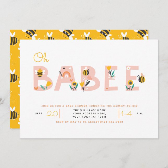 Oh Baby Yellow Bee Baby Shower Invitation (Front/Back)