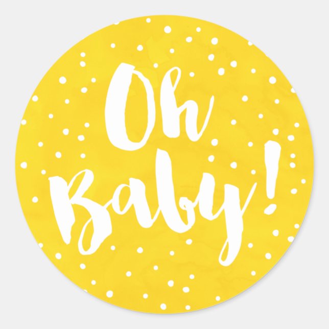 Oh Baby Yellow Watercolor Baby Shower Classic Round Sticker (Front)
