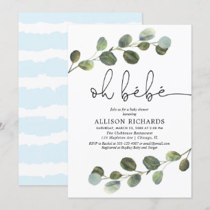 Oh bebe French theme blue black white boy baby Invitation