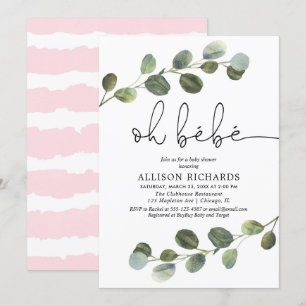 Oh bebe French theme pink black white girl baby Invitation