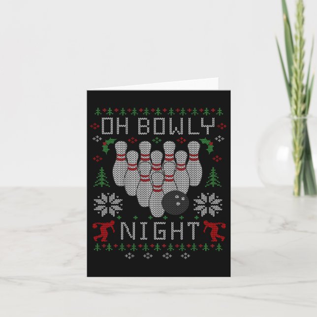 Oh Bowly Night Bowling Ugly Christmas Sweater Part Card (Front)