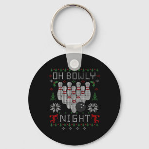 Oh Bowly Night Bowling Ugly Christmas Sweater Part Key Ring
