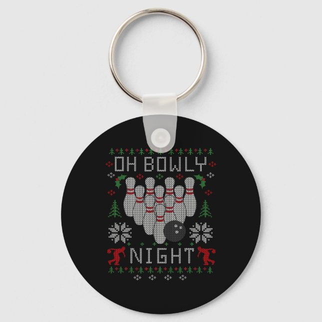 Oh Bowly Night Bowling Ugly Christmas Sweater Part Key Ring (Front)