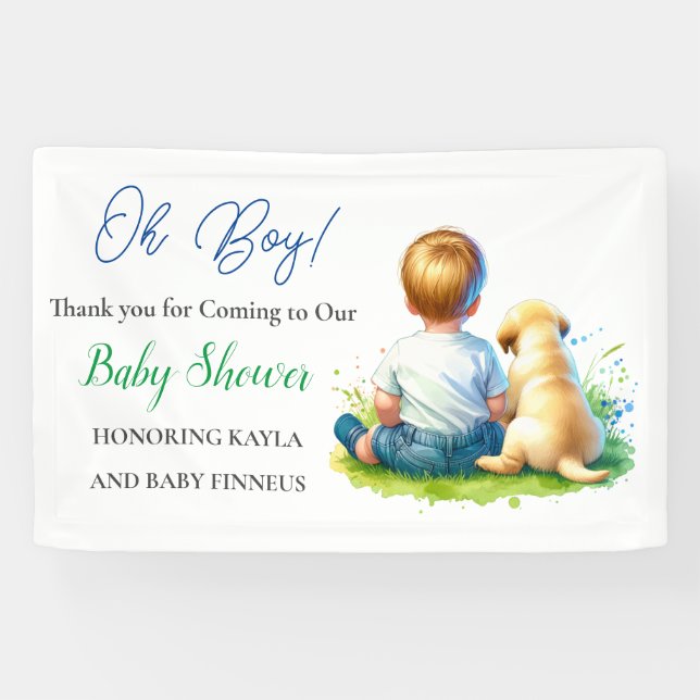 Oh Boy! A Baby and his Dog Baby Shower Banner (Horizontal)