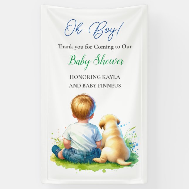 Oh Boy! A Baby and his Dog Baby Shower Banner (Vertical)