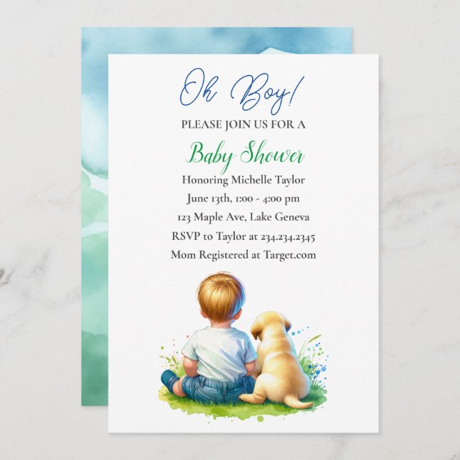 Oh Boy! A Baby and his Dog Baby Shower Invitation (Front/Back)
