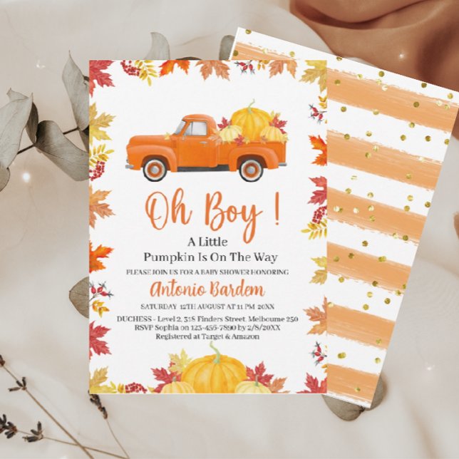 Oh Boy a Little Pumpkin Baby Shower Invitation (Creator Uploaded)