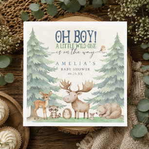Oh Boy a Wild One on the Way Forest Baby Shower Napkin