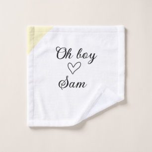 oh boy add name baby shower kids text heart yellow wash cloth