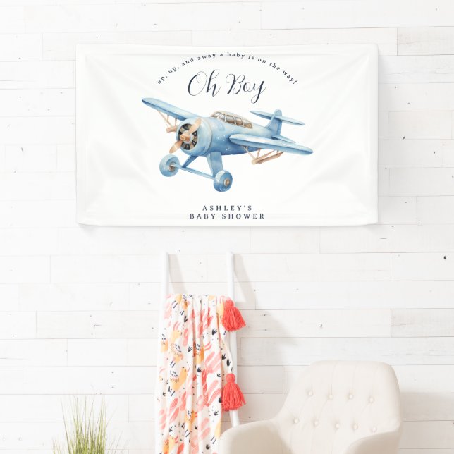 Oh Boy! Adventure Awaits Aeroplane Boy Baby Shower Banner (Insitu)