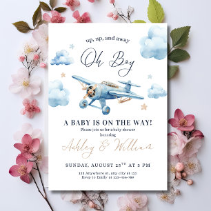 Oh Boy! Adventure Awaits Aeroplane Boy Baby Shower Invitation