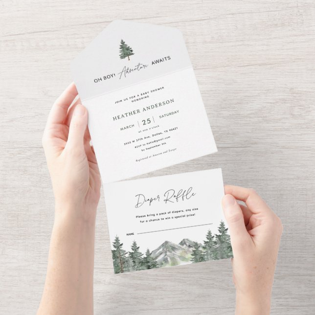 Oh Boy Adventure Awaits Forest Boy Baby Shower All In One Invitation (Tearaway)