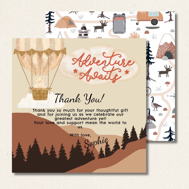 Oh Boy, Adventure Awaits, Hot Air Balloon Square Thank You Card (Creator Uploaded)