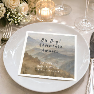Oh Boy Adventure Awaits Mountains Baby Shower Napkin