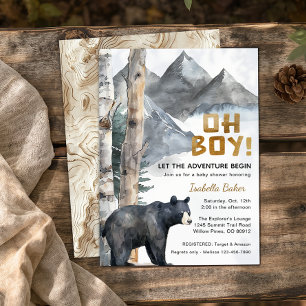 Oh Boy Adventure Begin   Bear & Birch Baby Shower Invitation