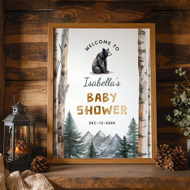 Oh Boy Adventure Begin | Woodland Bear Baby Shower Poster (Welcome Sign)