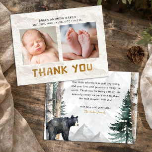 Oh Boy Adventure Begin   Woodland Bear Baby Shower Thank You Card