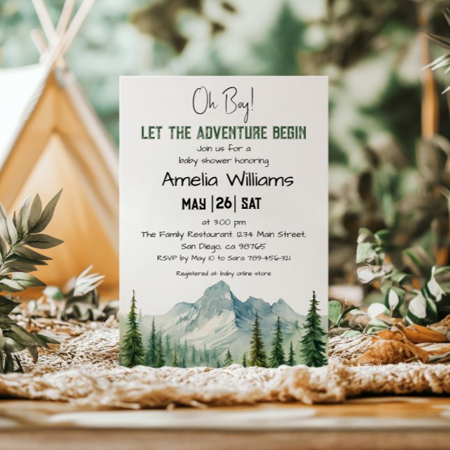 Oh Boy Adventure Mountain Baby Shower Invitation (Creator Uploaded)