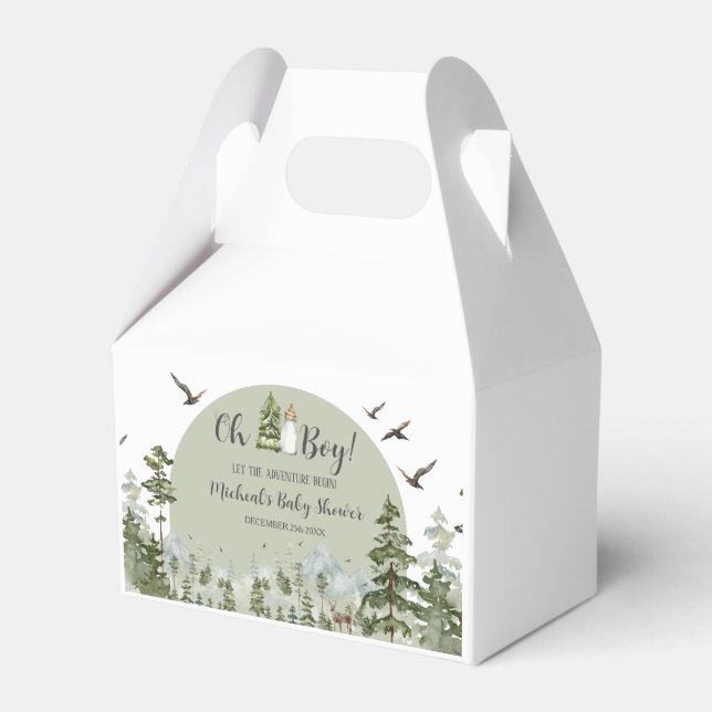Oh Boy Adventure Pine Forest Baby Shower Favour Box (Front Side)