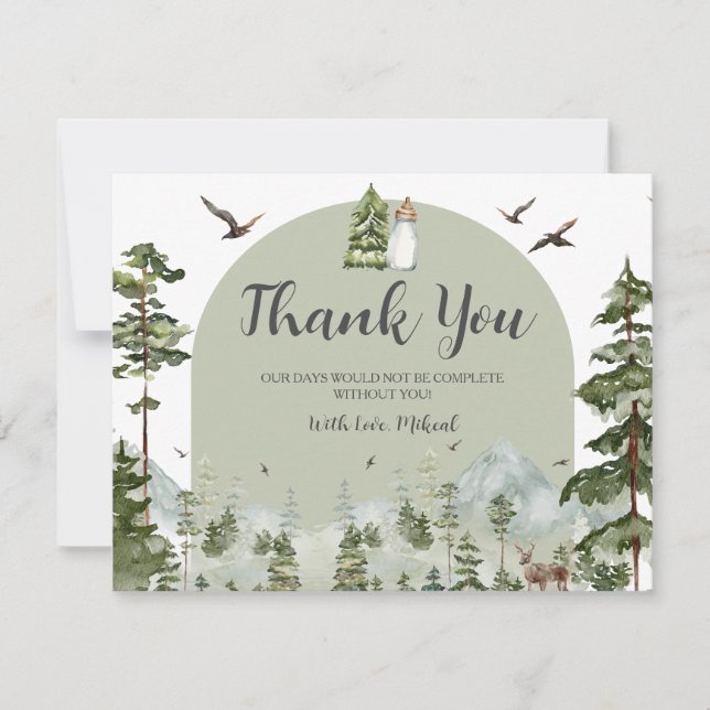 Oh Boy Adventure Pine Forest Christmas Baby Shower Thank You Card (Front)