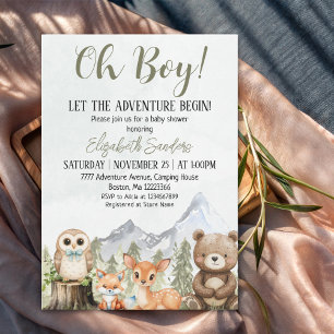  Oh Boy Adventure Woodland Animals Baby Shower Invitation