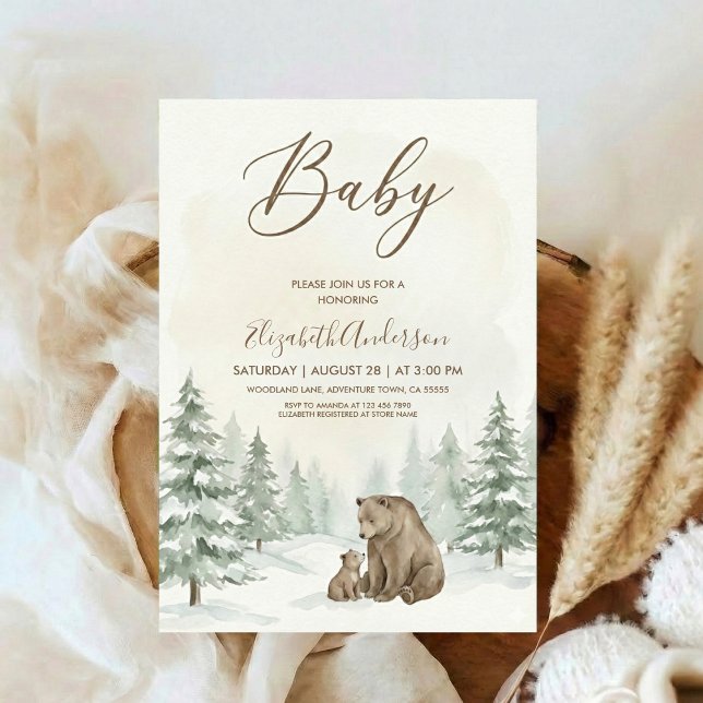 Oh Boy Adventure Woodland Bear Baby Shower Invitation (Creator Uploaded)