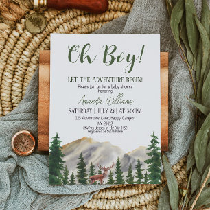 Oh Boy Adventure Woodland Deer Baby Shower Invitation