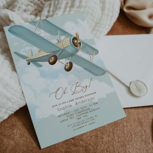 Oh Boy Aeroplane Travel Boy Baby Shower Invitation