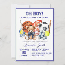 Oh Boy ALL STAR SPORT Baby Shower Invitation
