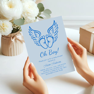 Oh Boy! Angel Wings Baby Shower for Boys  Invitation
