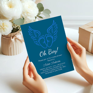 Oh Boy! Angel Wings Baby Shower for Boys Invitation