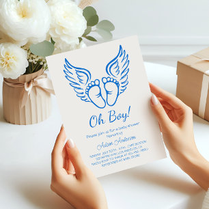 Oh Boy! Angel Wings Baby Shower for Boys Invitation
