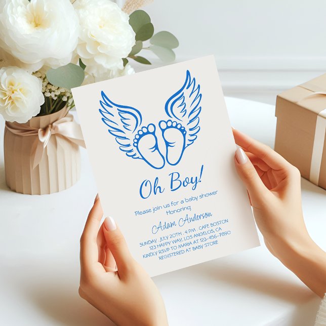 Oh Boy! Angel Wings Baby Shower for Boys  Invitation (Creator Uploaded)