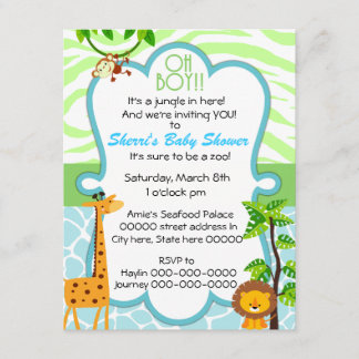 oh boy animal print baby shower invitation